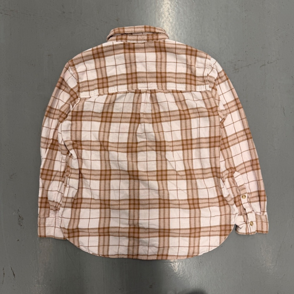 SO Goods For Life Tan White‎ Plaid Flannel Button Down Shirt Womens Small S - Picture 2 of 10